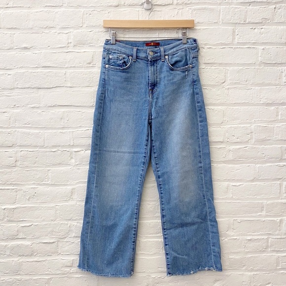 7 for All Mankind | Alexa High Waist Ankle Wide Leg Jeans Raw Hem Mercer Blue 29 - Picture 2 of 10